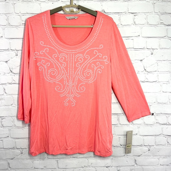NWT🤩 |•LAURA ASHLEY•| Beaded Coral Super Soft Sweater - Picture 1 of 7